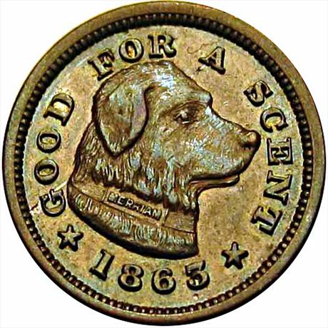 201  -  MA115E-1a  R5  AU+ Good For A Scent Dog Boston Civil War token