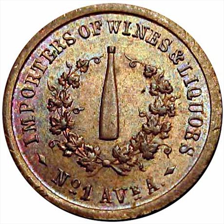 318  -  NY630 F-2a  R2  MS63 Wine Bottle New York Civil War token