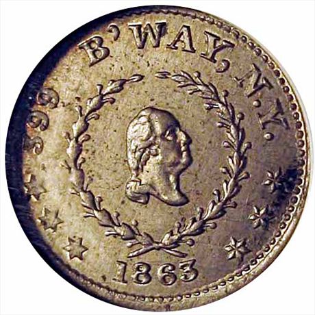 333  -  NY630BB-11c  R8 NGC MS64 Nickel George Washington NY Civil War token