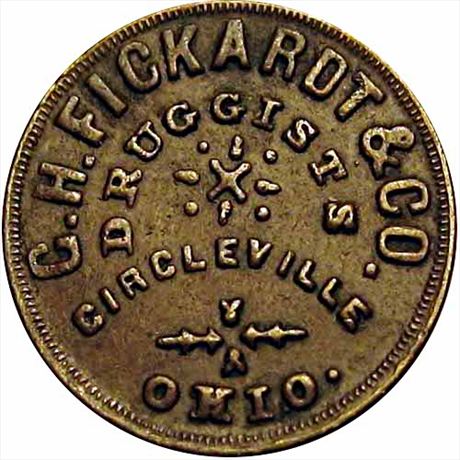 374  -  OH168A-1a  R8  VF Druggist Circleville Ohio Civil War token
