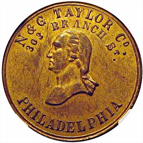 428  -  PA750V-6b  R7 NGC AU+ George Washington Philadelphia PA Civil War token