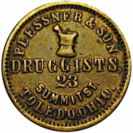 404  -  OH860D-1b  R3  EF Brass Druggist Toledo Ohio Civil War token