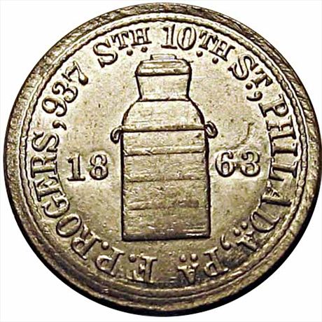 424  -  PA750P-3c  R5  MS63 Nickel Milk Can Philadelphia PA Civil War token