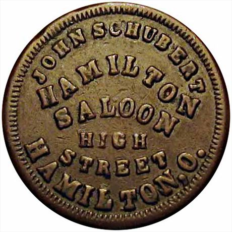 386  -  OH385D-3a  R4  FINE+ Saloon Hamilton Ohio Civil War token