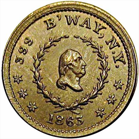 334  -  NY630BB-14d  R8  MS62 Copper Nickel George Washington NY Civil War token
