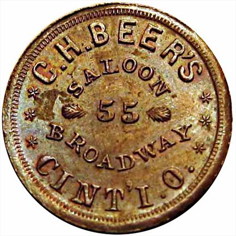 356  -  OH165 L-1a  R2  MS62 Saloon Cincinnati Ohio Civil War token