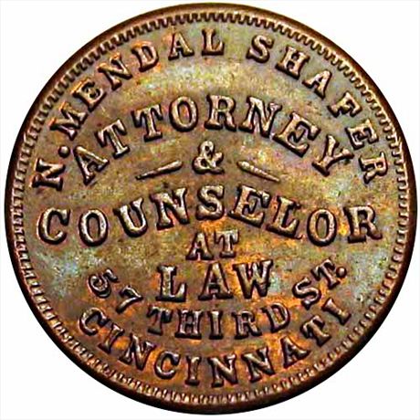369  -  OH165FN-5a  R3  AU+ Lawyer Cincinnati Ohio Civil War token