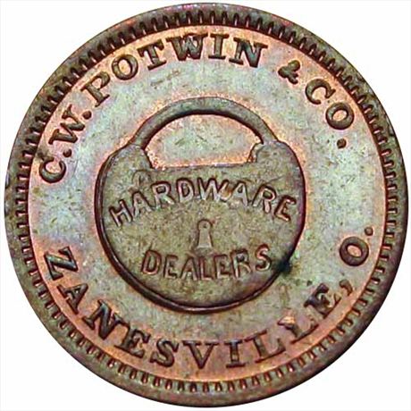 411  -  OH995J-1a  R3  MS62 Zanesville Ohio Civil War token