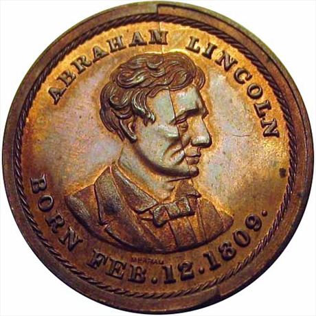 883  -  AL 1860-38D CU    MS63 1860 Abraham Lincoln Political Campaign Token