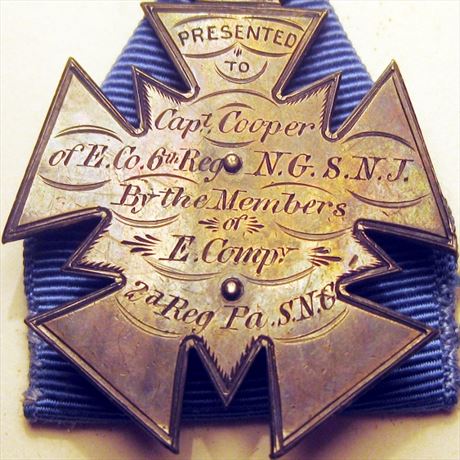 960  -  Civil War Medal To Cpt Cooper of E. Co. 6th Reg N. G. S. N. J.
