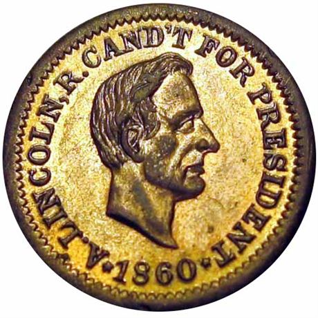 592  -  AL 1860-75 BR  Raw AU+ Abraham Lincoln Political Campaign token