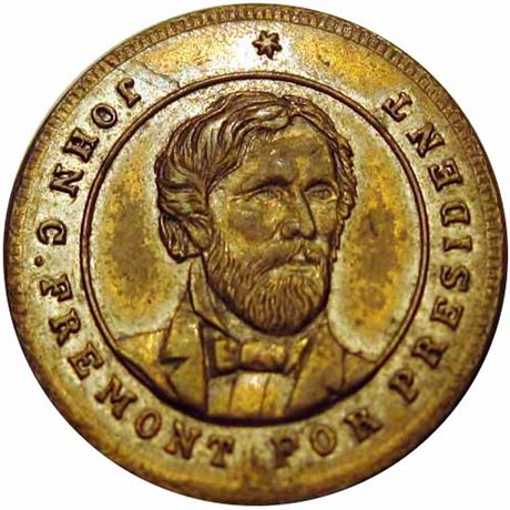 598  -  JF 1864-5 BR  Raw AU+ John Fremont Political Campaign token