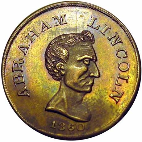 591  -  AL 1860-57 BR  Raw AU+ Abraham Lincoln Political Campaign token