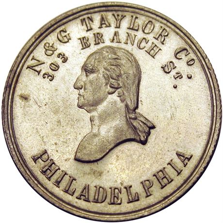 321  -  PA750V-7e R9 Raw MS61 Philadelphia PA Civil War token Washington
