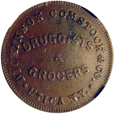 256  -  NY905A-1a R5 NGC AU50 BN Utica New York Civil War token Druggist