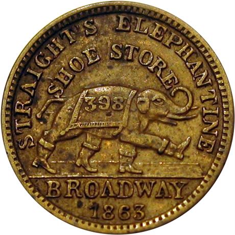232  -  NY 10F-1a R2 Raw EF Elephant in Boots Albany New York Civil War token