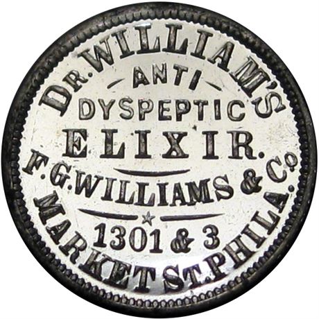 631  -  MILLER PA 581  Raw MS65 Dr. William's Elixir Philadelphia Merchant token