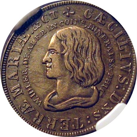 625  -  MILLER PA 228F  NGC AU50 Idler Coin Dealer Philadelphia Merchant token