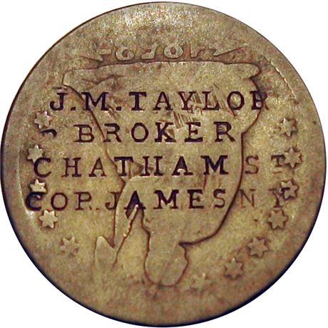 312 - J. M. TAYLOR BROKER CHATHAM St COR. JAMES. N.Y. on 1853 Quarter Raw VF