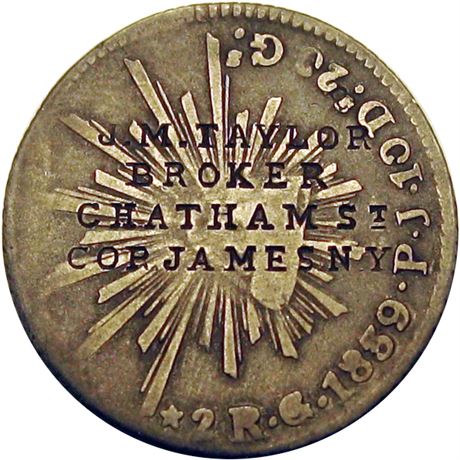 308 - J. M. TAYLOR BROKER CHATHAM St COR. JAMES. N.Y. on 1839 Two Real Raw EF