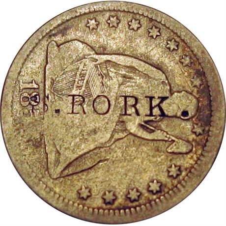 300 - S. RORK. on both sides of an 1855 Seated Quarter Raw VF