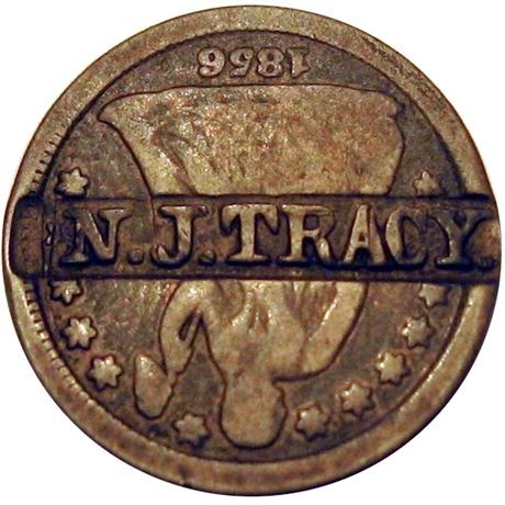 318 - N. J. TRACY. on 1856 Dime Raw VF
