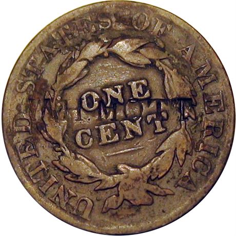 288 - W. H. MOTT on the reverse of an 1823/2 Large Cent. Raw FINE