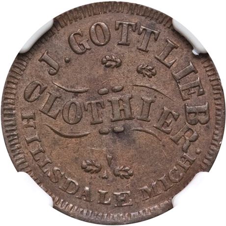 156  -  MI450F-3a R9 NGC MS63 BN Hillsdale Michigan Civil War token