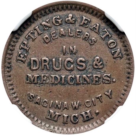 162  -  MI845B-1a R8 NGC VF20 BN Saginaw City Michigan Civil War token