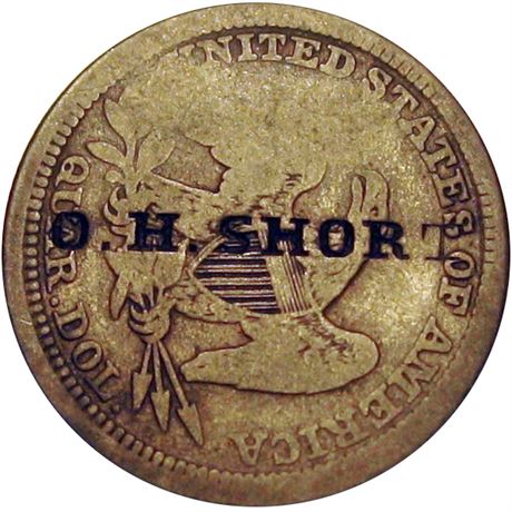 302 - O. H. SHORT on the reverse of an 1854 Seated Quarter Raw VF