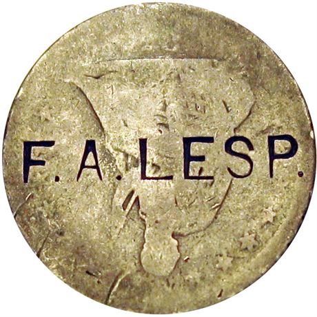 279 - F. A. LESP. on the obverse of an 1850s Seated Quarter. Raw VF