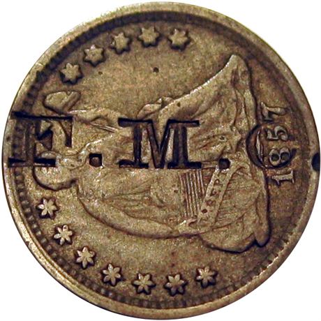 265 - F.M.C. on the obverse of an 1857 Seated Half Dime Raw VF