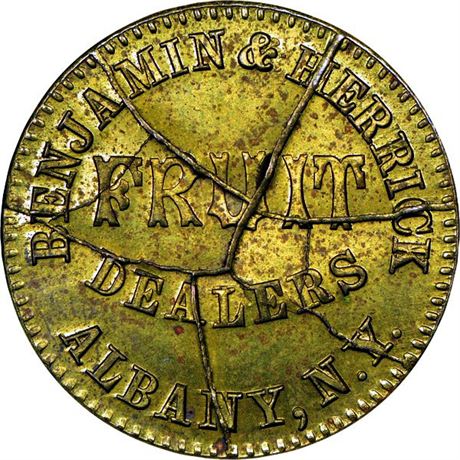 171  -  NY 10A-7b R6 NGC MS64 Shattered Die Albany NY Civil War token Mint Error