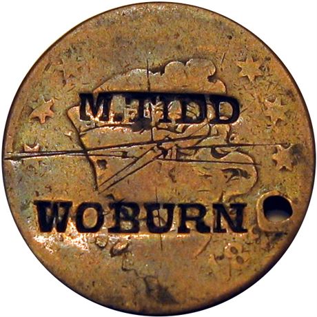 285 - M. TIDD / WOBURN on the obverse of an 1820s Large Cent. Raw VF