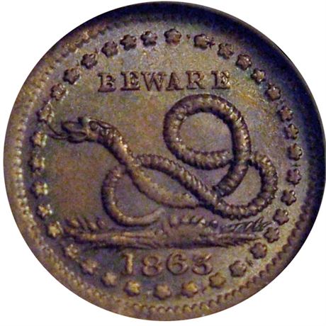 43  -  136/397 a R1 NGC MS64 BN Copperhead Snake Patriotic Civil War token
