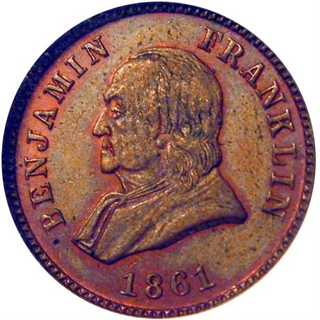 218  -  PA525A-1a R5 NGC MS63 BN 1861 Coin Dealer Lancaster PA Civil War token