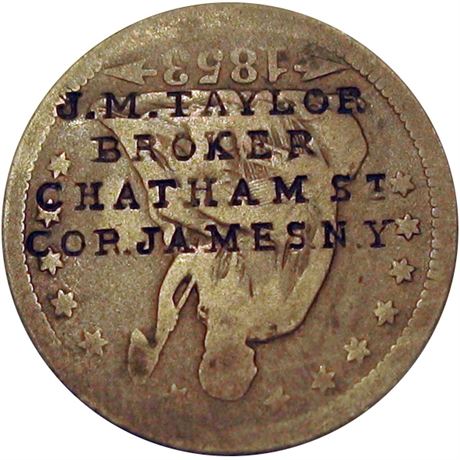 311 - J. M. TAYLOR BROKER CHATHAM St COR. JAMES. N.Y. on 1853 Quarter Raw VF
