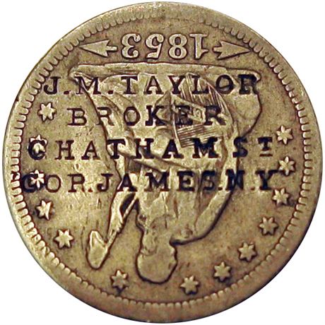 310 - J. M. TAYLOR BROKER CHATHAM St COR. JAMES. N.Y. on 1853 Quarter Raw VF