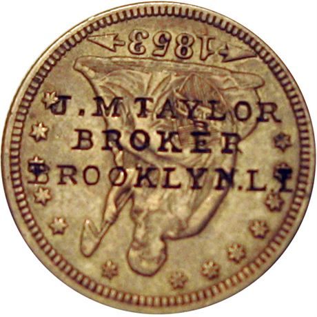 306 - J. M. TAYLOR / BROKER / BROOKLYN. L. I. on 1853 Quarter Raw EF