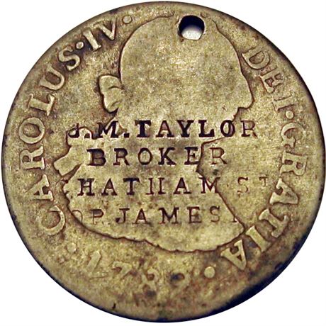 315 - J. M. TAYLOR  BROKER CHATHAM St COR. JAMES. N.Y. on 1789 Two Real Raw VF