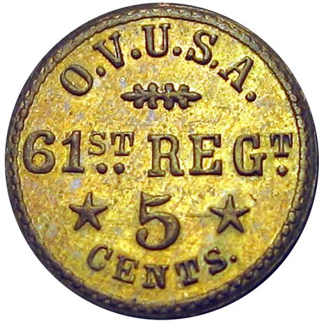 94  -  OH-61-05B R7 NGC MS65 61st Ohio Volunteers Civil War Sutler token