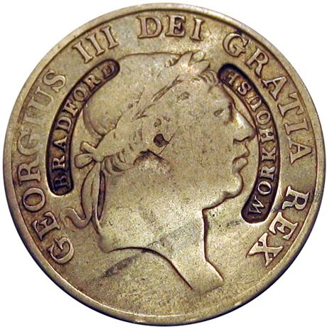 260 - BRADFORD / WORKHOUSE on 1815 Three Shilling Bank token Raw EF