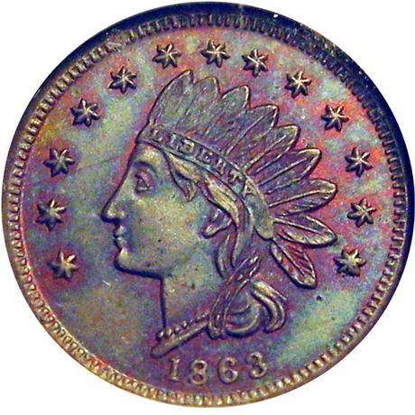 21  -   70/452 a R9 NGC MS64 RB Very Rare Reverse Die Patriotic Civil War token