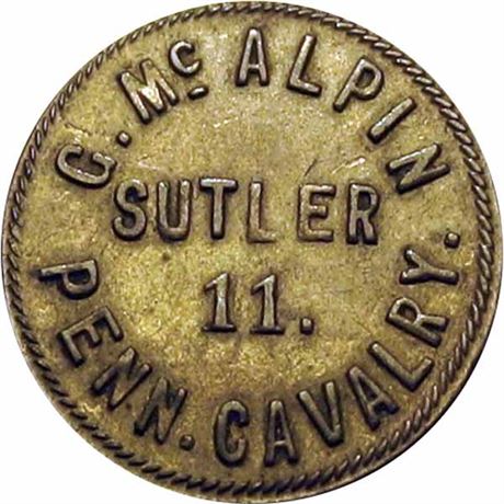 98  -  PA-11b-10Ba R8 Raw EF+ 11th Pennsylvania Cavalry Civil War Sutler token