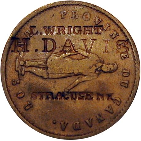 328 - L. WRIGHT / H. DAVIS / SYRACUSE NY on 1852 Token Raw EF