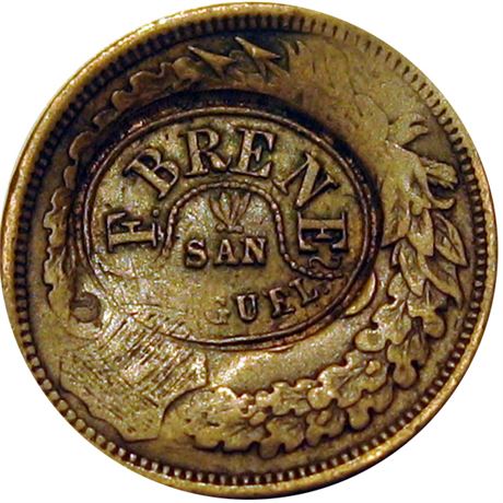 262 - F. BRENE SAN MIGUEL and HABILITADO POR F. PINTO M. on 1863 Cent Raw VF