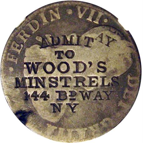 327 - ADMIT / TO / WOOD'S / MINSTRELS / 444 Bd WAY / NY on Two Real NGC G6