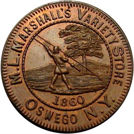 766  -  MILLER NY 1008  Raw MS63 Fly Fishing Oswego New York Merchant token
