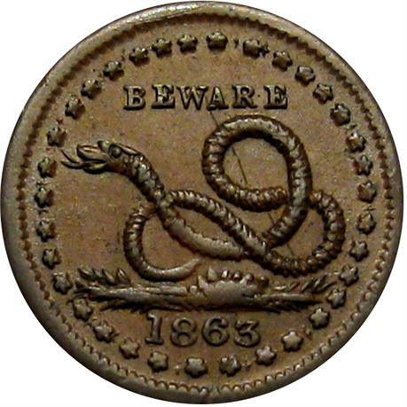 93  -  136/397 a R1 Raw UNC Details Beware Copperhead Snake Civil War token