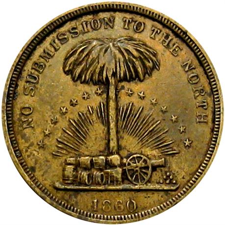 164  -  511/514 b R5 Raw VF+ Wealth of the South Patriotic Civil War token